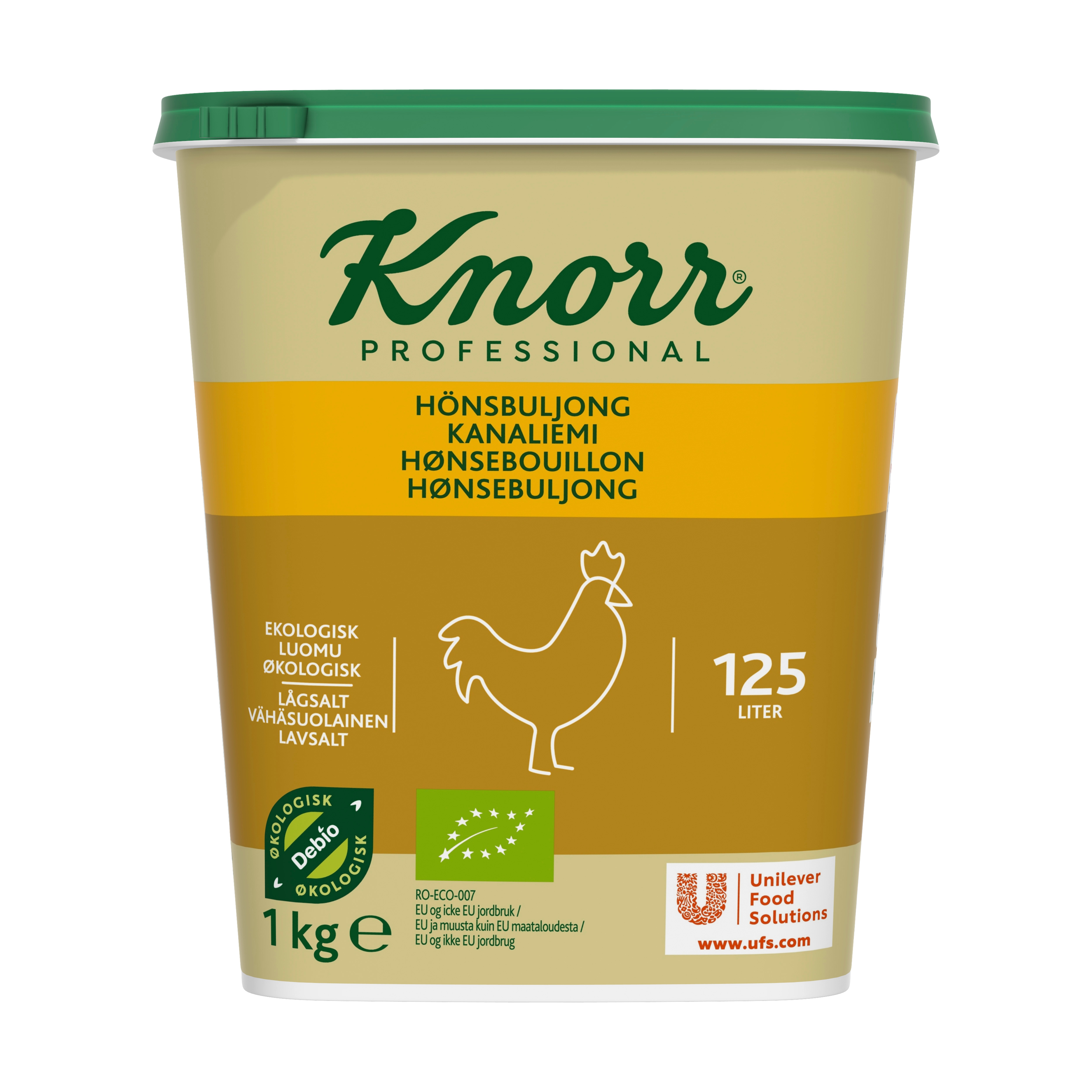 Knorr Økologisk Hønsebouillon, lavsalt, granulat, 1kg / 125L